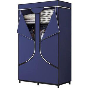 34 Inch Portable Wardrobe Organizer with Dustproof Non-Woven Fabric (Blue)